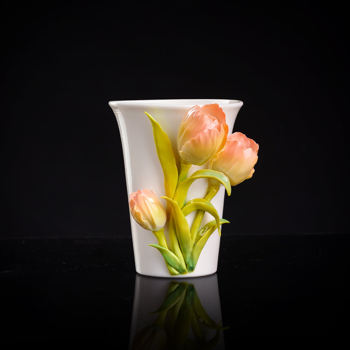 Intangible Cultural Heritage Hand-Sculpted Ceramic Tulip Flower Cola Cup Coffee Mug(pink) - 100% Handcrafted