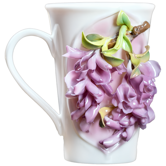 Intangible Cultural Heritage Hand-Sculpted Floral Ceramic Pear Blossom Tea Cup & Coffee Cup (Purple) - 100% Handcrafted