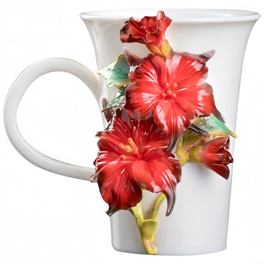 Intangible Cultural Heritage Hand-Sculpted Ceramic Cinnabar Red Mandala Flower Water Cup Coffee Mug - 100% Handcrafted