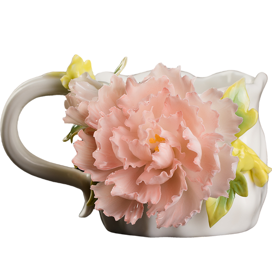 Hand-Sculpted Ceramic Peony Flower Coffee Cup - 100% Handcrafted