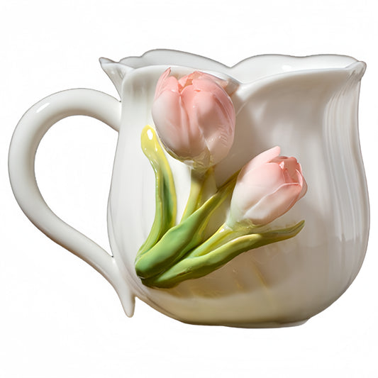 Intangible Cultural Heritage Hand-Sculpted Ceramic Tulip Flower Water Cup Coffee Cup(pink) - 100% Handcrafted