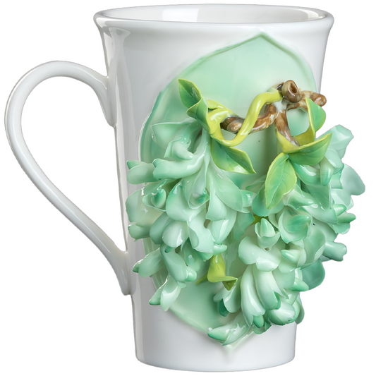 Intangible Cultural Heritage Hand-Sculpted Flower Pottery Rhododendron Tea Cup Coffee Cup (Green) - 100% Handcrafted