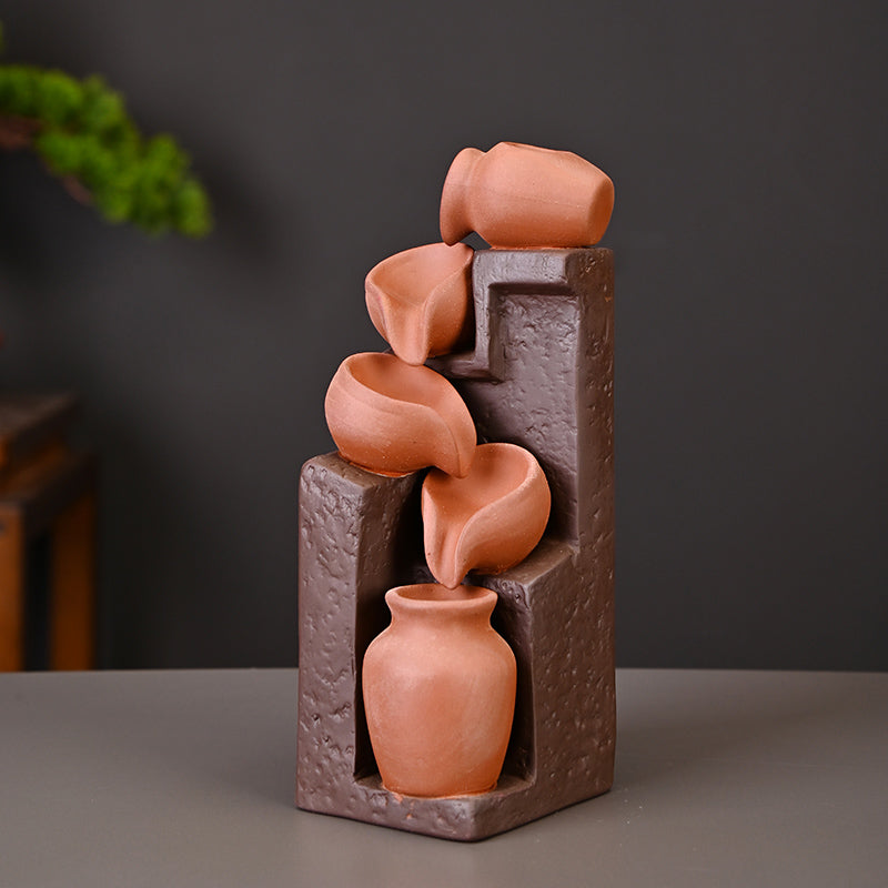 Unique Cascading Basins Ceramic Waterfall Incense Holder, Paired
