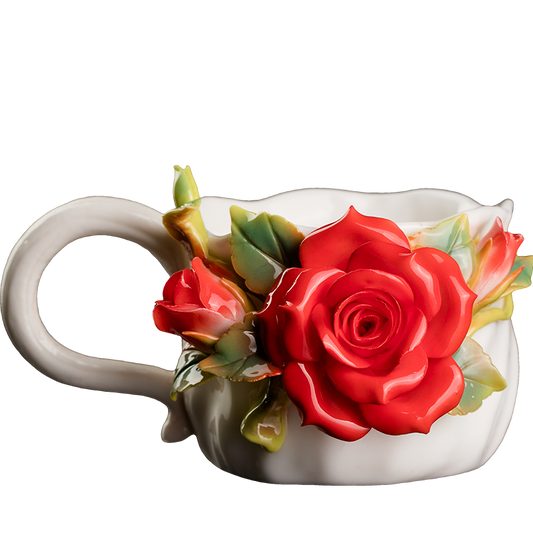 Intangible Cultural Heritage Hand-Crafted Ceramic Rose Cup Coffee Mug - 100% Handmade