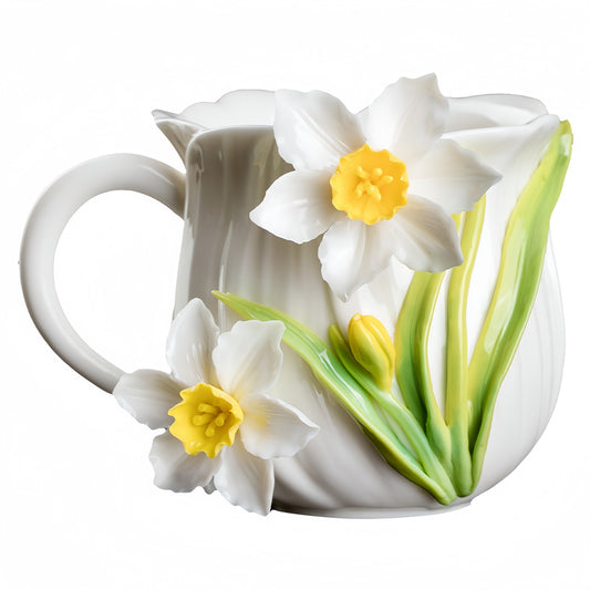 Intangible Cultural Heritage Hand-Sculpted Ceramic Narcissus Flower Water Cup Coffee Mug - 100% Handcrafted
