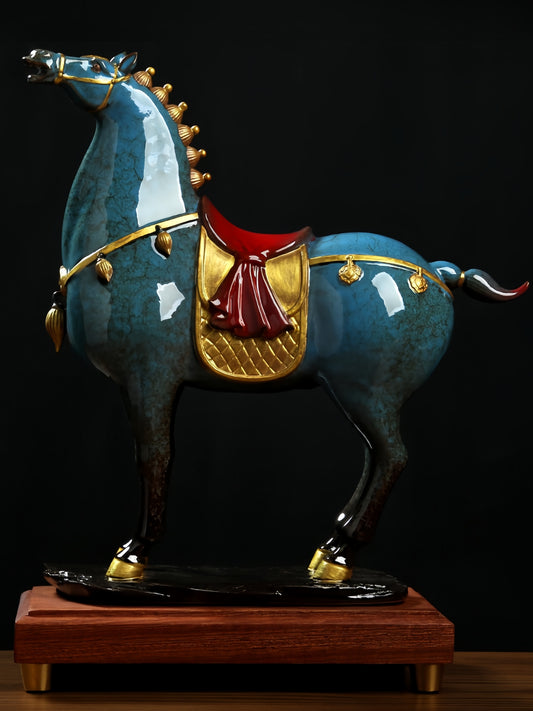 Ceramic Horse Ornament “General's Horse” Home Decor Craft(Blue)