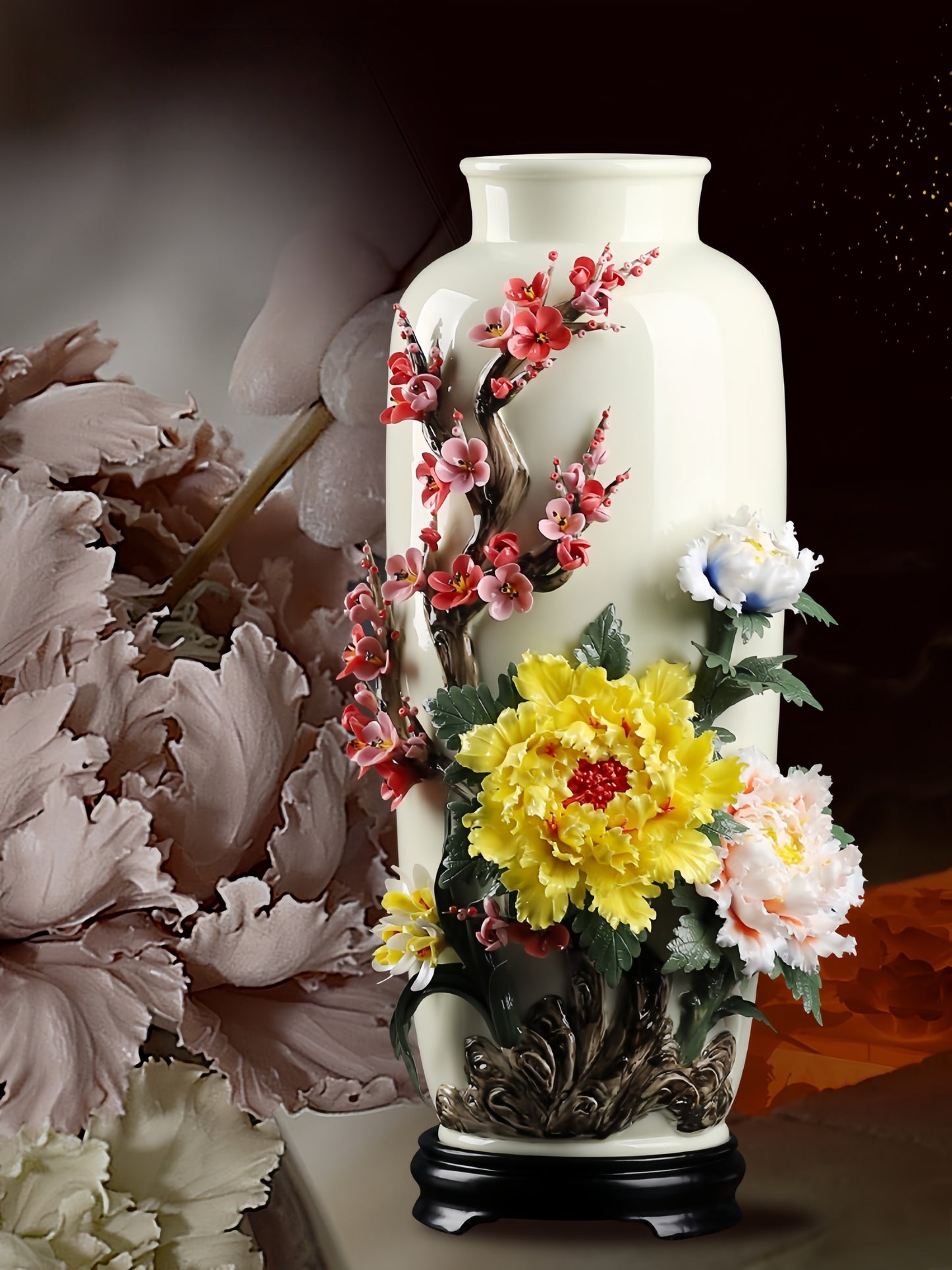Handcrafted Chinese Ceramic Floral Vase Ornament
