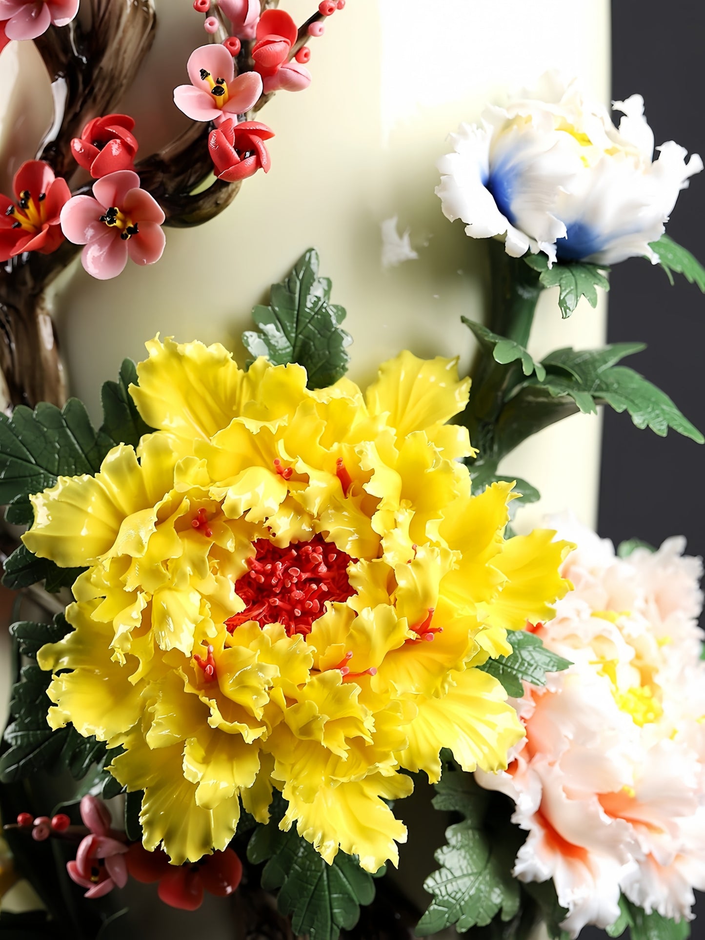 Handcrafted Chinese Ceramic Floral Vase Ornament