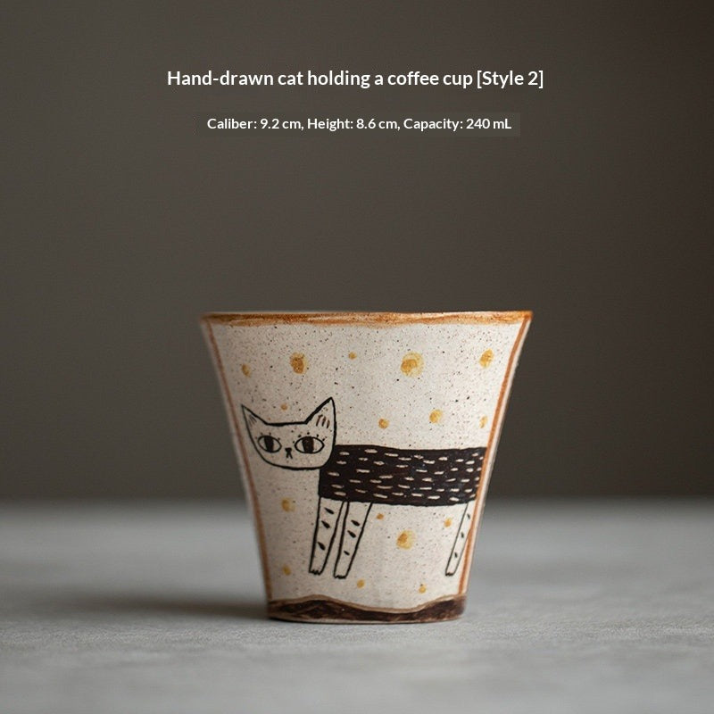 Handmade hand-painted underglaze cat coffee cup original ceramic simple cute teacup water cup girlfriend gift