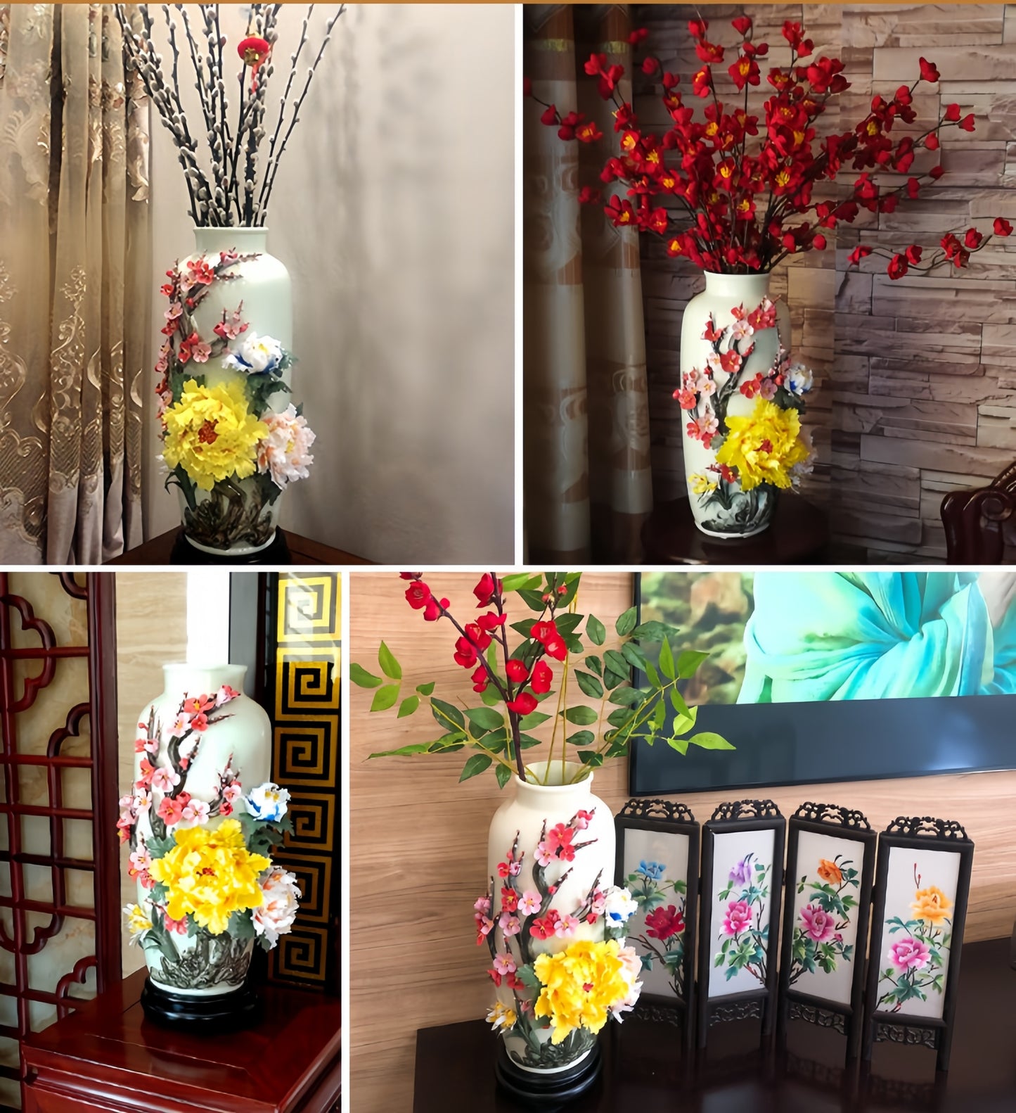 Handcrafted Chinese Ceramic Floral Vase Ornament