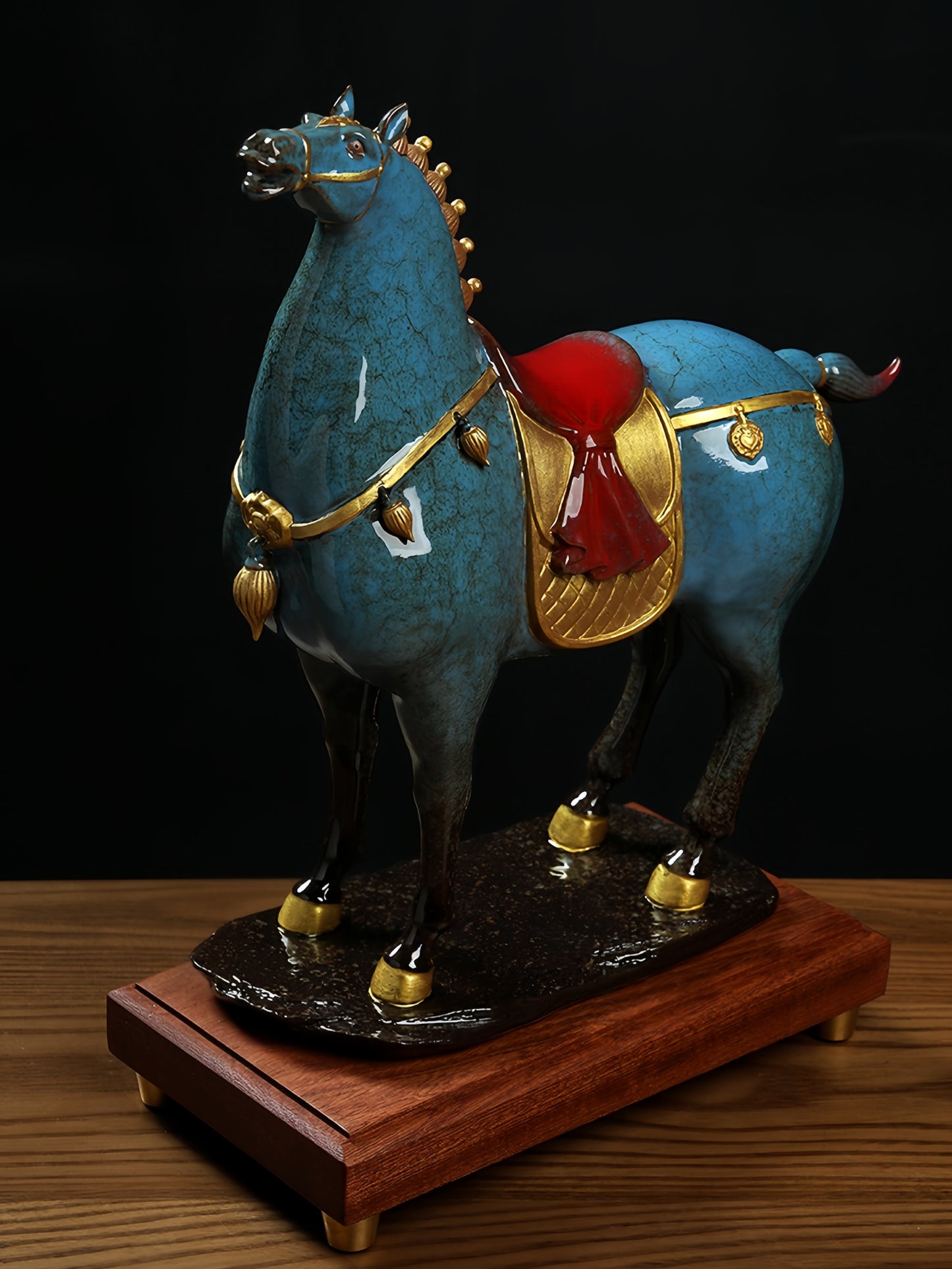 Ceramic Horse Ornament “General's Horse” Home Decor Craft(Blue)