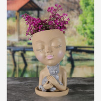 Resin Craft Decoration Vase Cat Girl Flower Arrangement Props Flowerpot