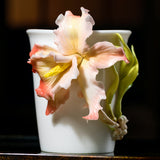 Iris Cola Cup Intangible Cultural Heritage Hand-Sculpted Floral Ceramic Mug Coffee Cup - 100% Handcrafted