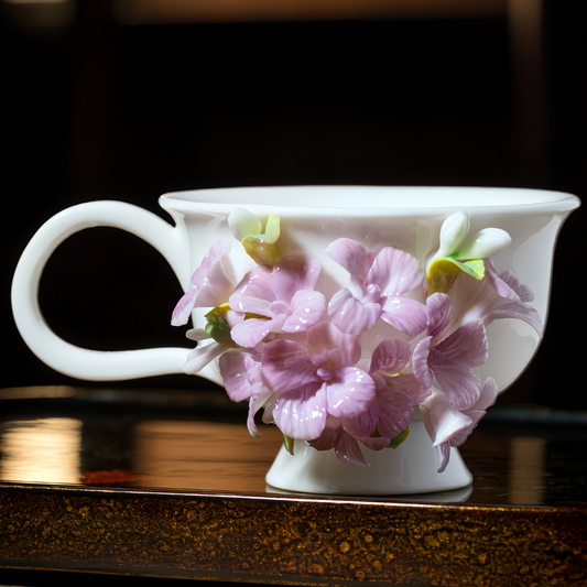 Intangible Cultural Heritage Hand-Sculpted Ceramic Hydrangea Water Cup Coffee Mug - 100% Handcrafted