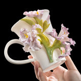 Intangible Cultural Heritage Hand-Sculpted Ceramic Gladiolus Flower Water Cup Coffee Mug (Gradient Purple) - 100% Handcrafted