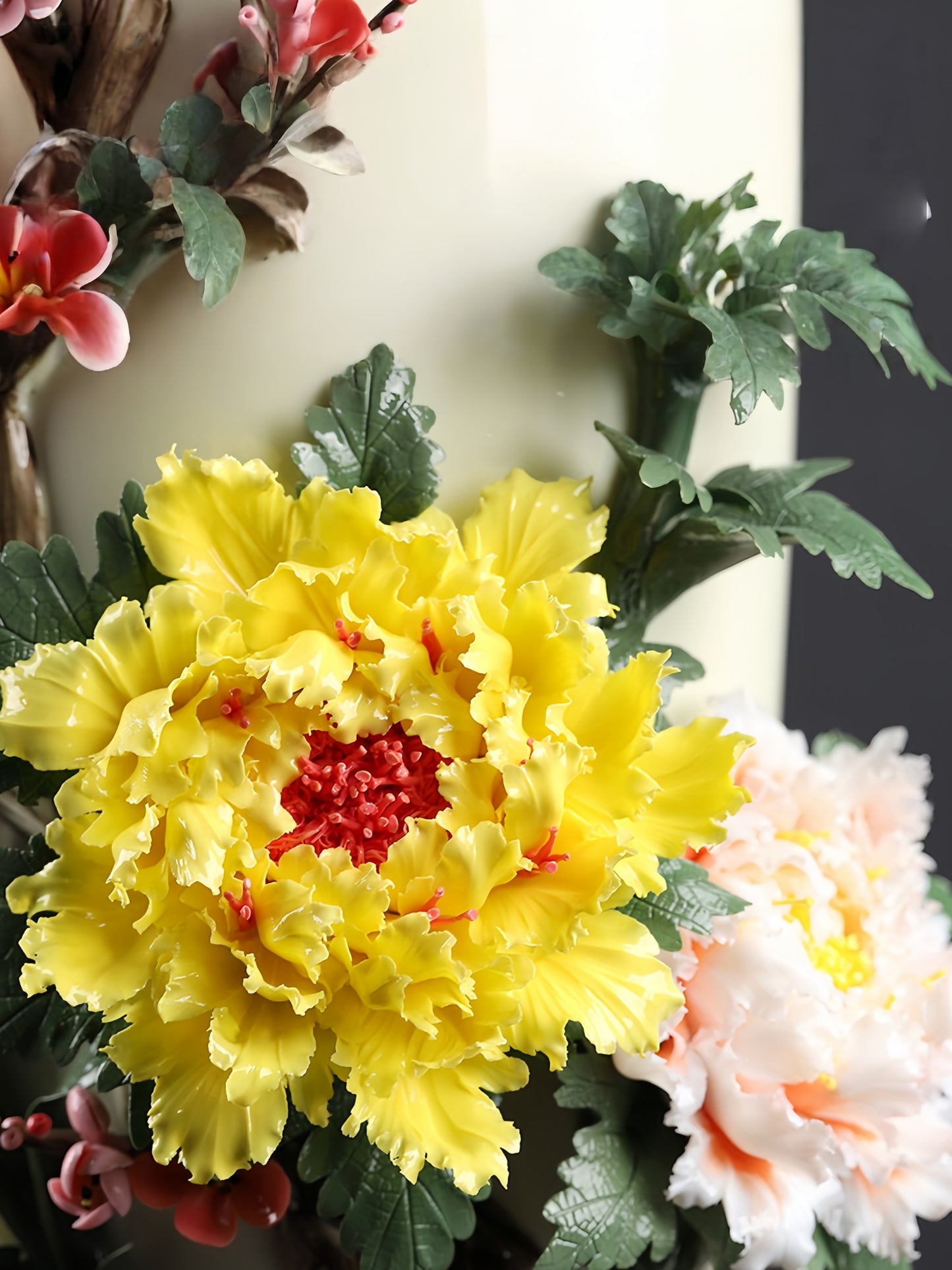 Handcrafted Chinese Ceramic Floral Vase Ornament