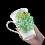 Intangible Cultural Heritage Hand-Sculpted Flower Pottery Rhododendron Tea Cup Coffee Cup (Green) - 100% Handcrafted
