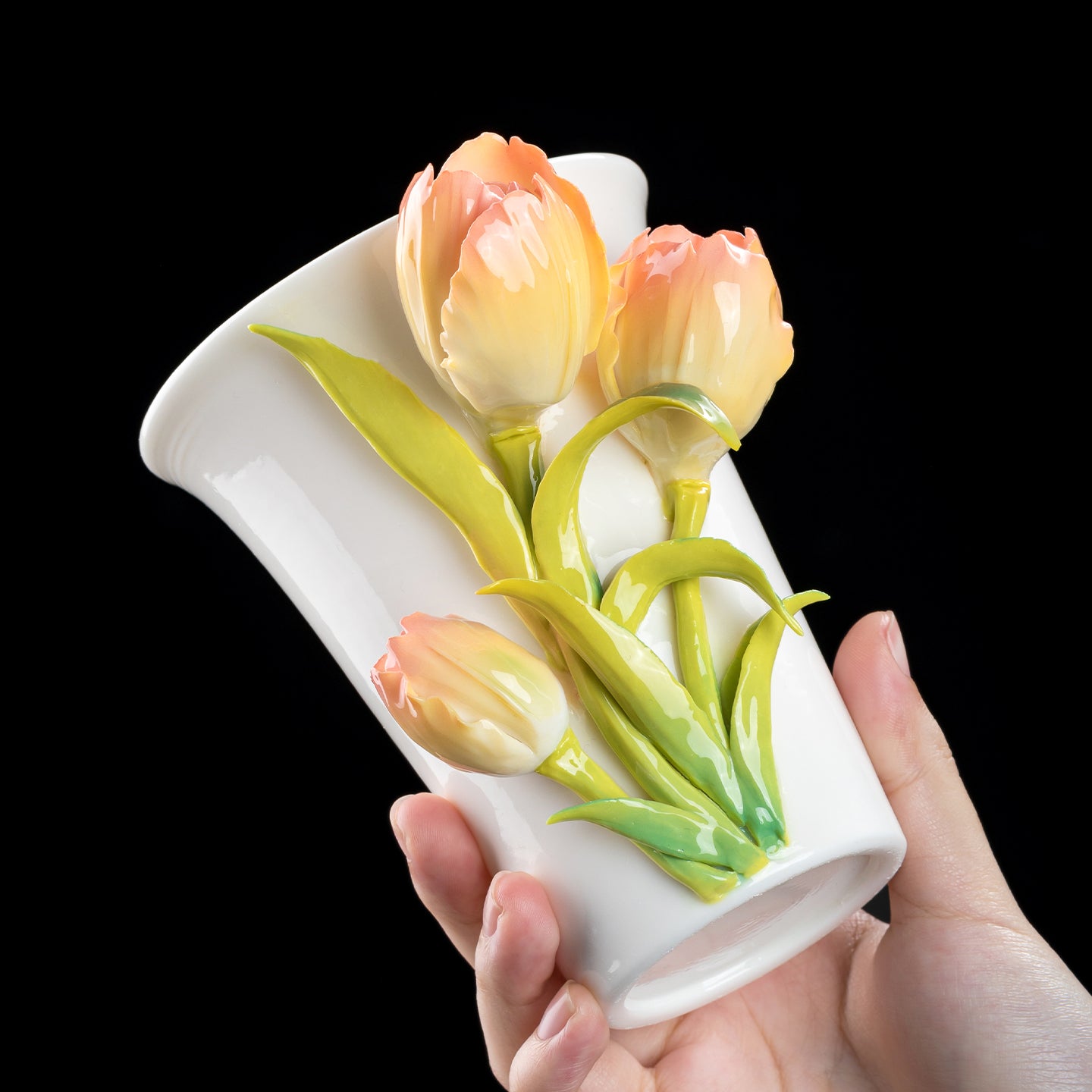 Intangible Cultural Heritage Hand-Sculpted Ceramic Tulip Flower Cola Cup Coffee Mug(pink) - 100% Handcrafted