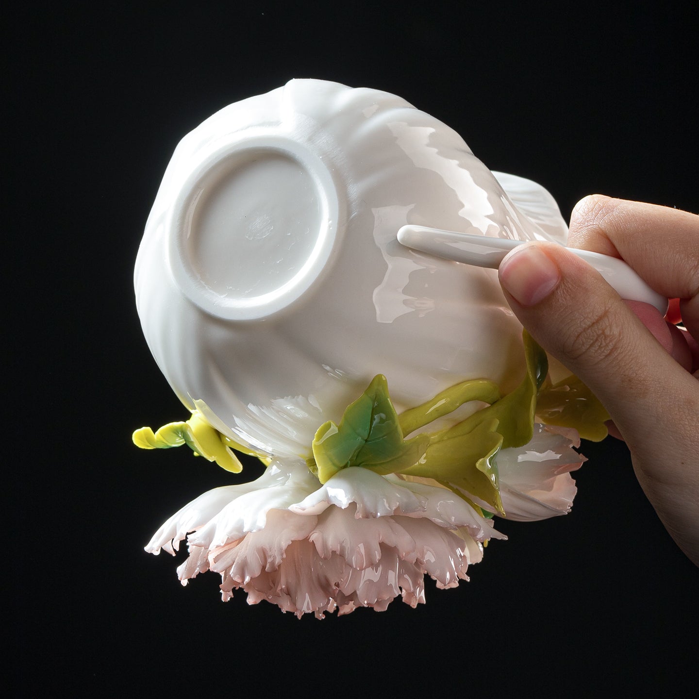 Intangible Cultural Heritage Hand-Sculpted Floral Ceramic Cup (Flower Glow - Pink Blush) - 100% Handcrafted