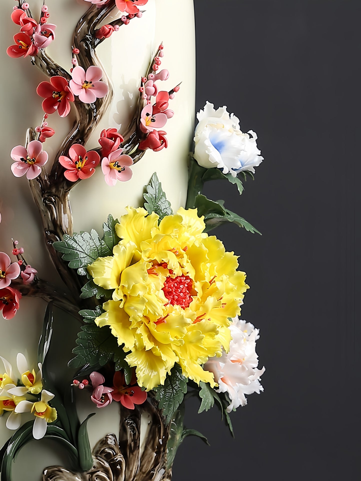 Handcrafted Chinese Ceramic Floral Vase Ornament