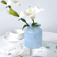 White Blue Glass Small Vase Living Room Flower Arrangement Decoration High Sense Niche Morandi Restaurant Decoration