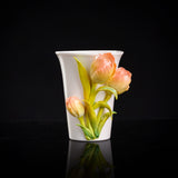 Intangible Cultural Heritage Hand-Sculpted Ceramic Tulip Flower Cola Cup Coffee Mug(pink) - 100% Handcrafted