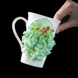 Intangible Cultural Heritage Hand-Sculpted Flower Pottery Rhododendron Tea Cup Coffee Cup (Green) - 100% Handcrafted