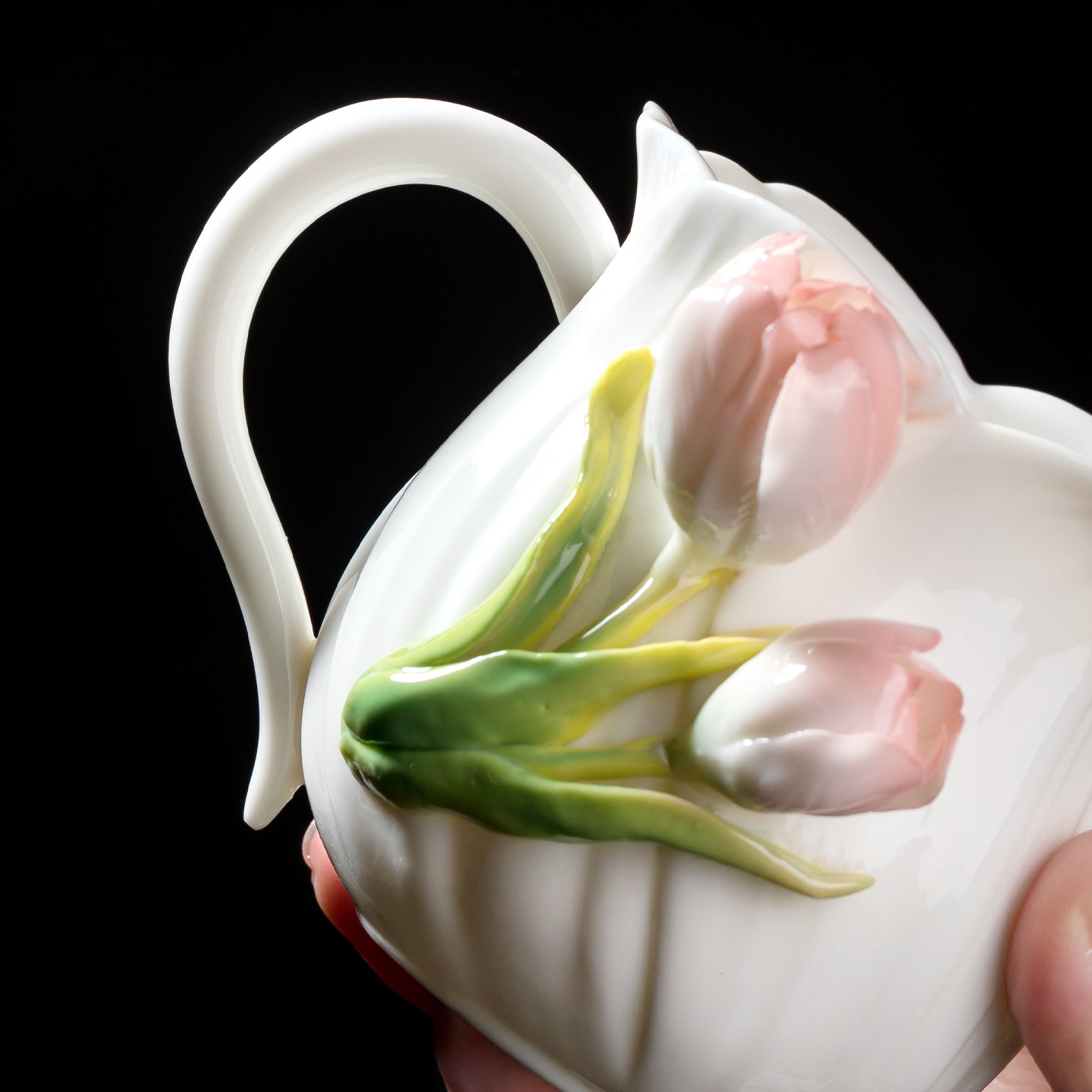 Intangible Cultural Heritage Hand-Sculpted Ceramic Tulip Flower Water Cup Coffee Cup(pink) - 100% Handcrafted