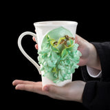 Intangible Cultural Heritage Hand-Sculpted Flower Pottery Rhododendron Tea Cup Coffee Cup (Green) - 100% Handcrafted