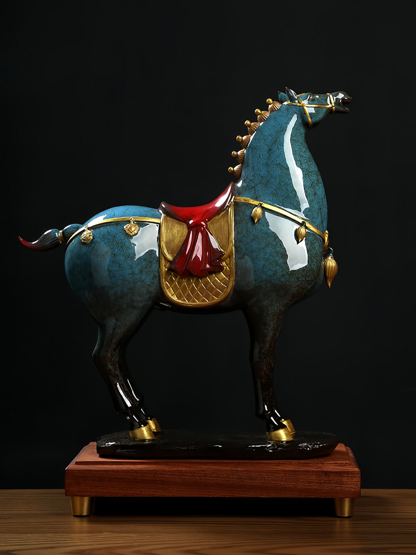 Ceramic Horse Ornament “General's Horse” Home Decor Craft(Blue)