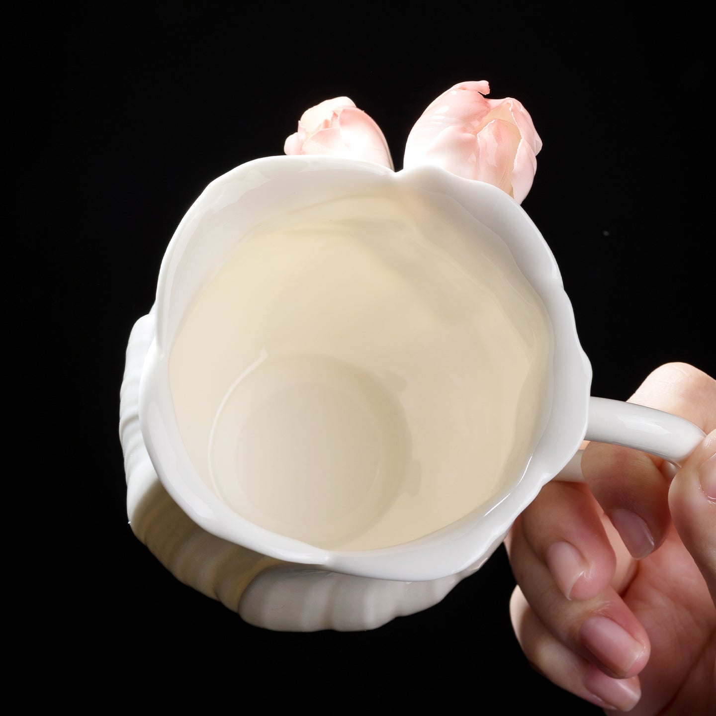 Intangible Cultural Heritage Hand-Sculpted Ceramic Tulip Flower Water Cup Coffee Cup(pink) - 100% Handcrafted