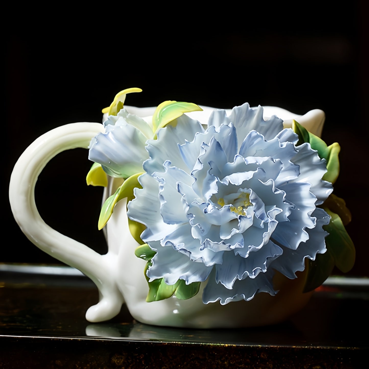 Hand-Sculpted Ceramic Peony Flower Coffee Cup - 100% Handcrafted