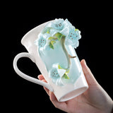 Intangible Cultural Heritage Hand-Sculpted Flower Pottery Rhododendron Tea Cup Coffee Cup (Blue) - 100% Handcrafted