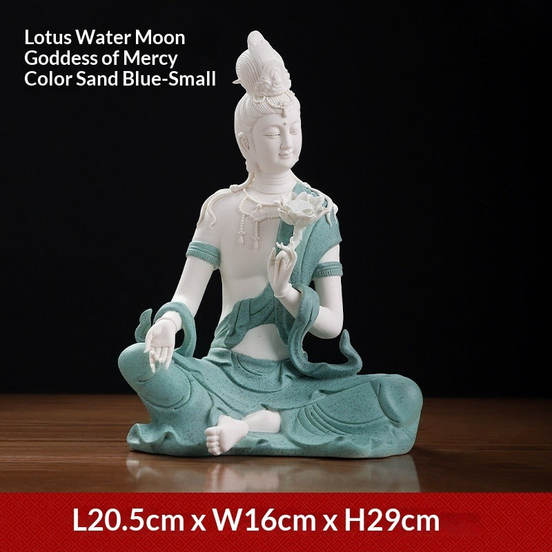 Ceramic ornament "Lotus Water Moon Guanyin" Viewed from Nanhai Guanyin Bodhisattva worshiping household Buddha statues