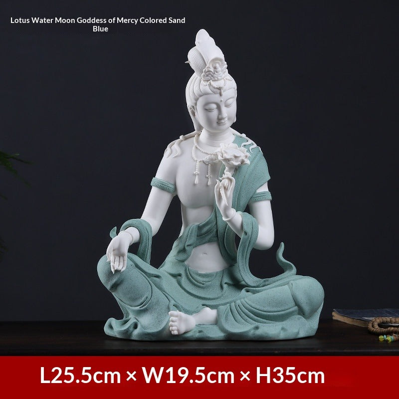 Ceramic ornament "Lotus Water Moon Guanyin" Viewed from Nanhai Guanyin Bodhisattva worshiping household Buddha statues