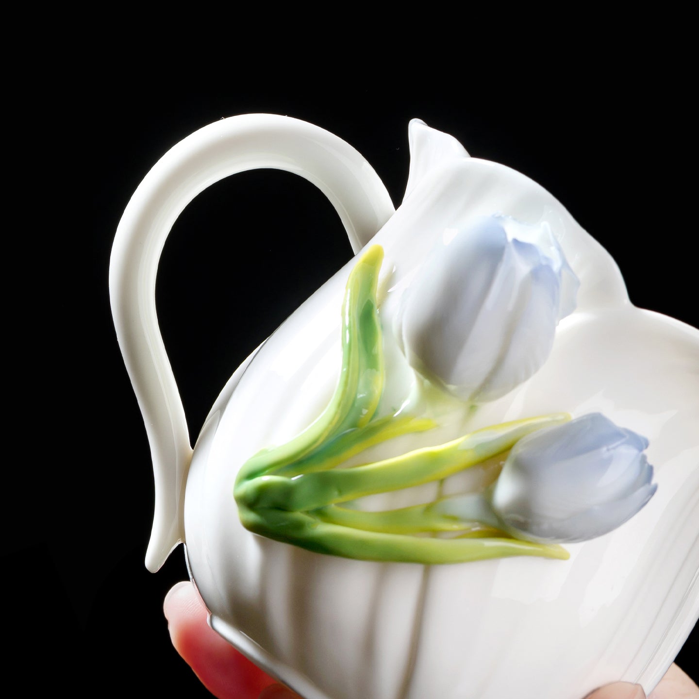 Intangible Cultural Heritage Hand-Sculpted Ceramic Tulip Flower Water Cup Coffee Cup(blue) - 100% Handcrafted