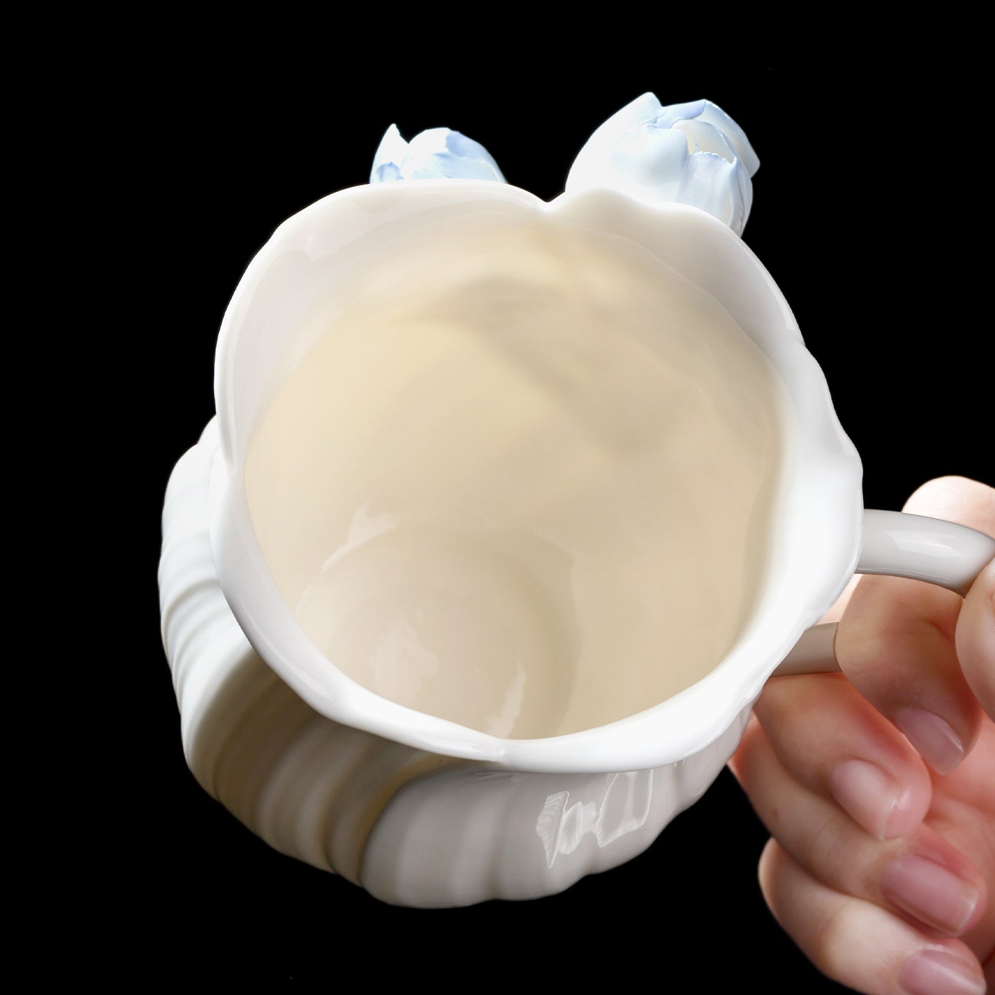 Intangible Cultural Heritage Hand-Sculpted Ceramic Tulip Flower Water Cup Coffee Cup(blue) - 100% Handcrafted