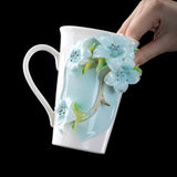 Intangible Cultural Heritage Hand-Sculpted Flower Pottery Rhododendron Tea Cup Coffee Cup (Blue) - 100% Handcrafted
