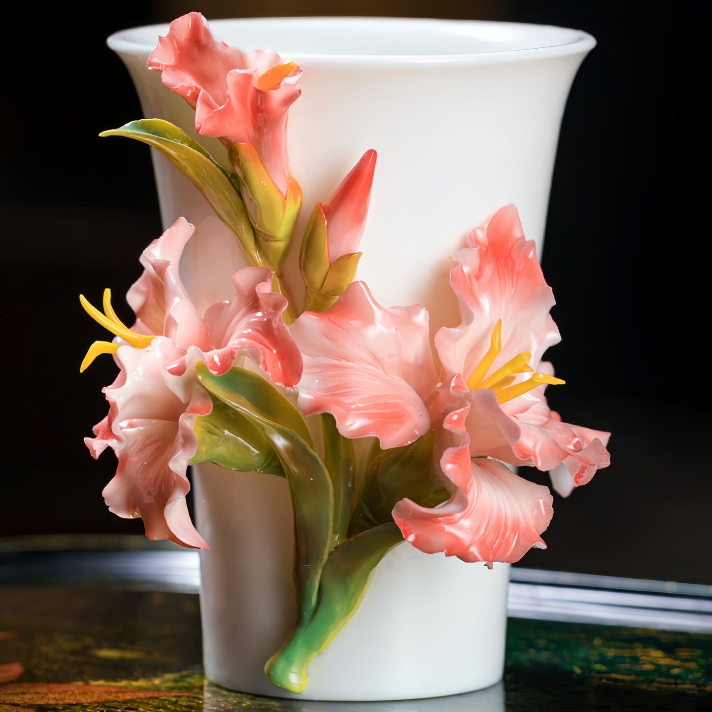 Intangible Cultural Heritage Hand-Sculpted Ceramic Gladiolus Flower Cola Cup Coffee Mug