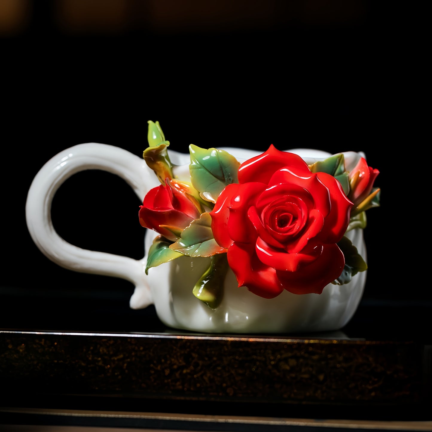 Intangible Cultural Heritage Hand-Crafted Ceramic Rose Cup Coffee Mug - 100% Handmade