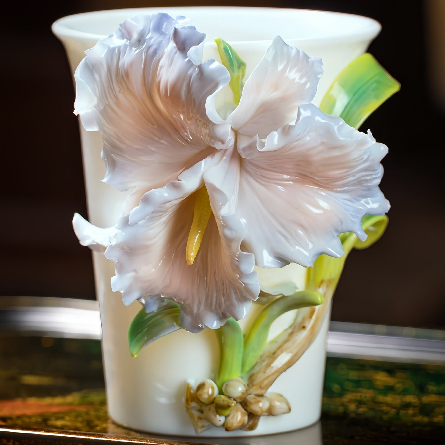 Intangible Cultural Heritage Hand-Sculpted Ceramic Blue Gradient Iris Cola Cup Coffee Mug - 100% Handcrafted