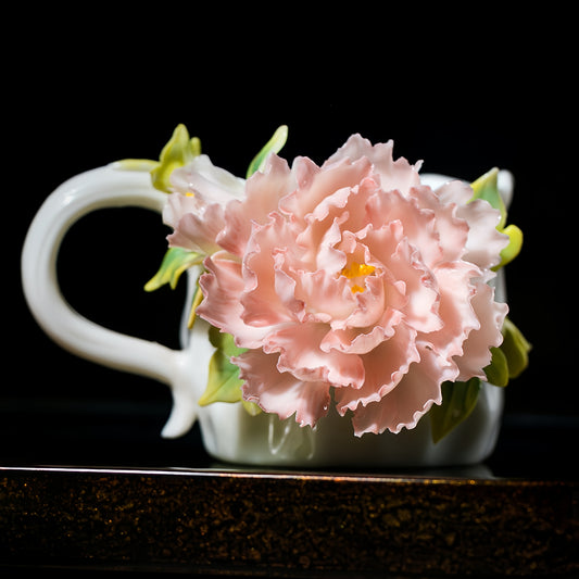 Hand-Sculpted Ceramic Peony Flower Coffee Cup - 100% Handcrafted
