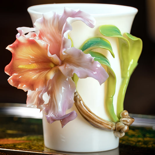 Intangible Cultural Heritage Hand-Sculpted Ceramic Purple Gradient Iris Cola Cup Coffee Mug - 100% Handcrafted