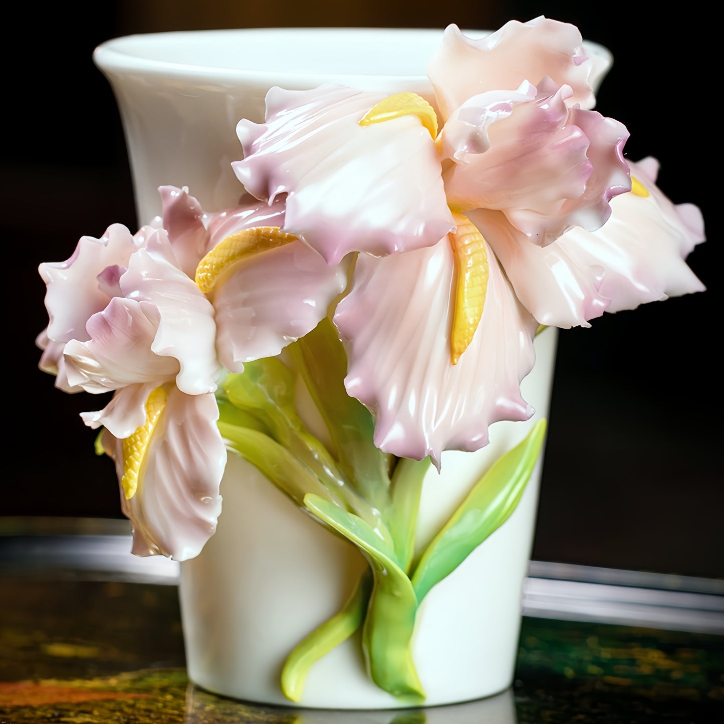 Intangible Cultural Heritage Hand-Sculpted Ceramic Iris Flower Cola Cup Coffee Mug - 100% Handcrafted