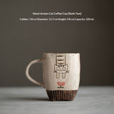 Handmade hand-painted cat ceramic teacup Original tea set Pure handmade wabi-sabi mug Coffee cup Water cup
