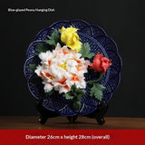 Ceramic handicrafts, peony hanging plate art ornaments, new Chinese living room decorative handicrafts, housewarming gifts