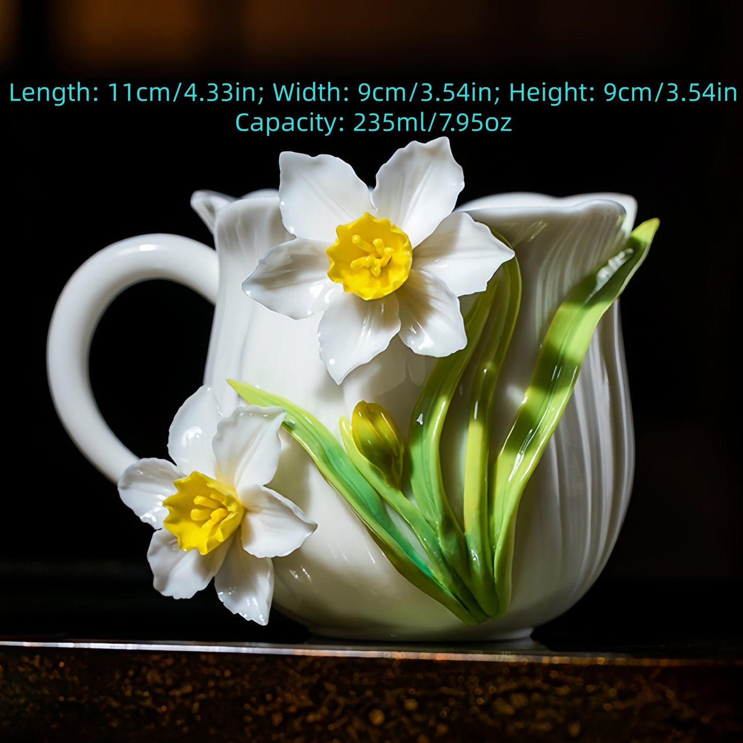 Intangible Cultural Heritage Hand-Sculpted Ceramic Narcissus Flower Water Cup Coffee Mug - 100% Handcrafted