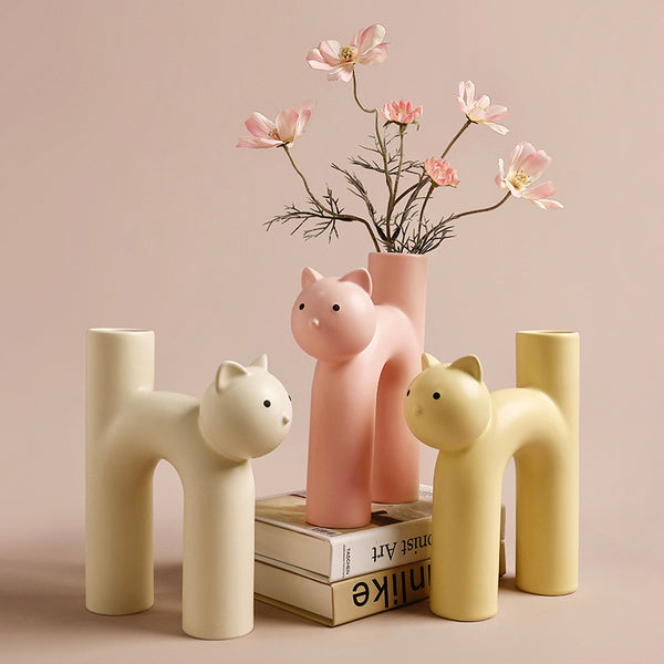 Cute Tube Cat Vase Living Room Home Desktop Decoration Home Decor | Ceramic Vase | RB&RAMICS