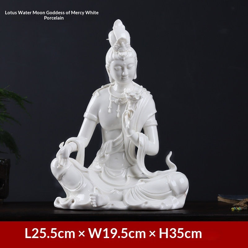 Ceramic ornament "Lotus Water Moon Guanyin" Viewed from Nanhai Guanyin Bodhisattva worshiping household Buddha statues