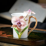 Intangible Cultural Heritage Hand-Sculpted Orchid Ceramic Butterfly Orchid Teacup Coffee Cup - 100% Handcrafted
